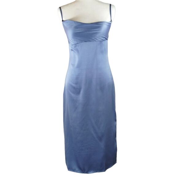 R WeWoreWhat Slate Blue Cowl Satin Charmeuse Slip Midi Dress NWT Size 4 - Picture 1 of 13